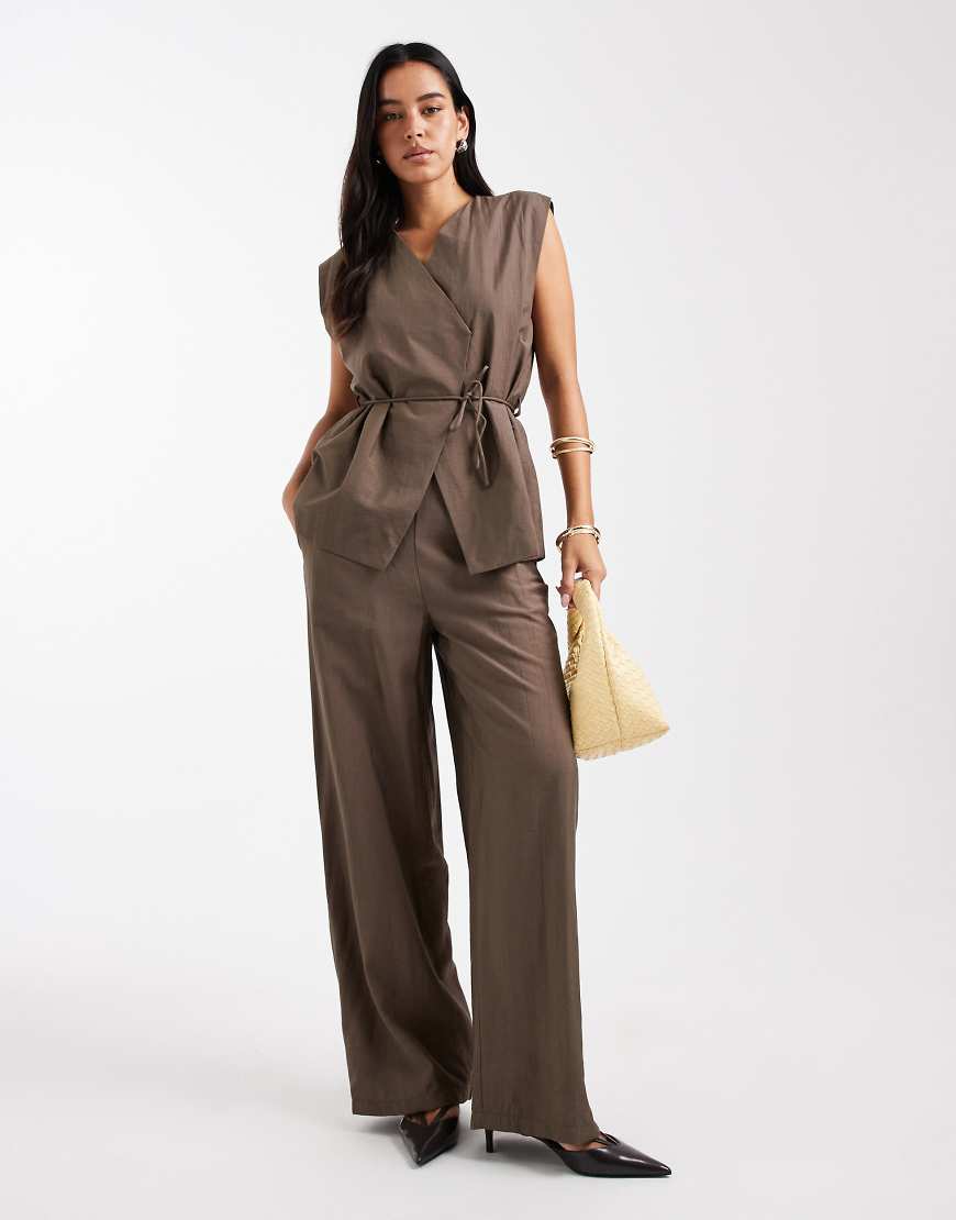 Object - Elegante Hose mit weitem Schnitt in Morchelbraun, Kombiteil-Brown von Object