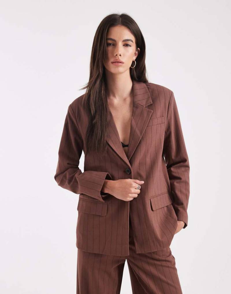 Object - Eleganter Blazer in Schokobraun mit Nadelstreifen, Kombiteil-Brown von Object