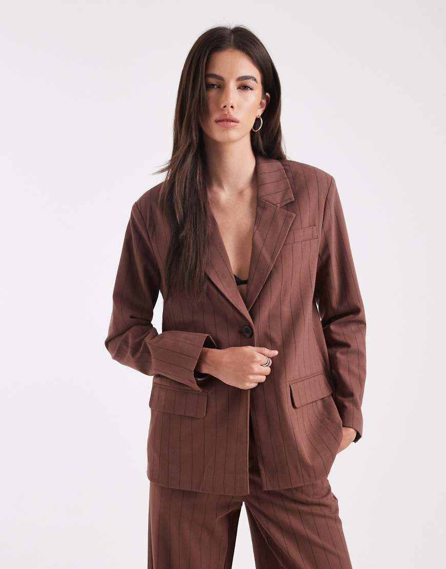 Object - Eleganter Blazer in Schokobraun mit Nadelstreifen, Kombiteil-Brown von Object