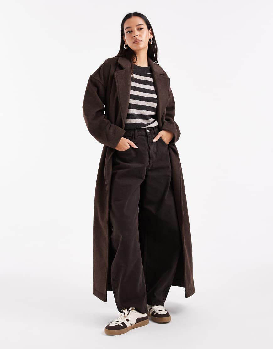 Object - Eleganter Maxi-Mantel aus hochwertigem Wollmix in Schokobraun-Brown von Object