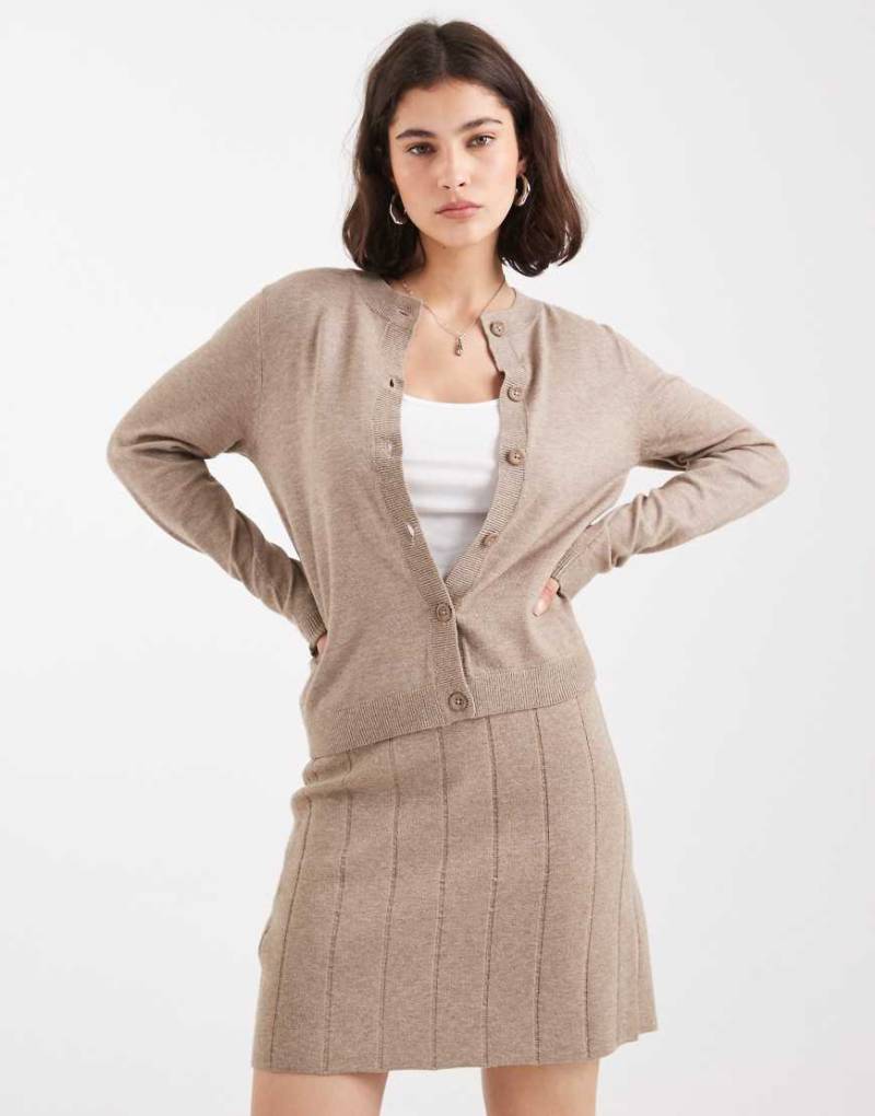 Object - Feinmaschige Strickjacke in meliertem Taupe, Kombiteil-Neutral von Object