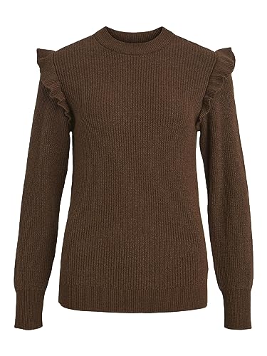 Object Damen Objmalena L/S Ruffle Noos Pullover, Dark Earth, S EU von Object