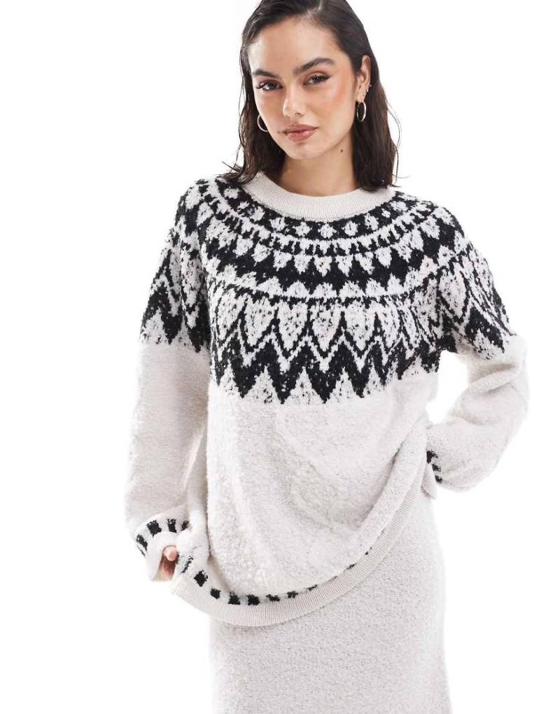 Object - Flauschiger Pullover in Cremeweiß mit Norwegermuster, Kombiteil von Object