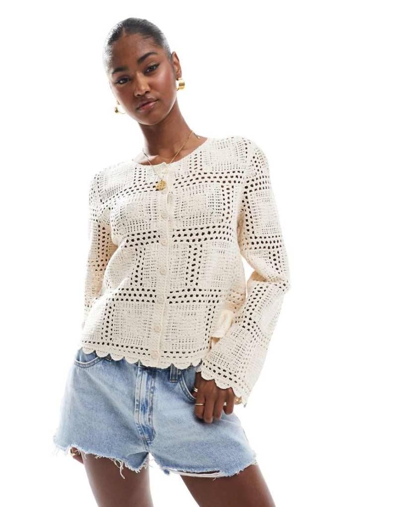 Object - Gehäkelte Strickjacke in Cremeweiß von Object