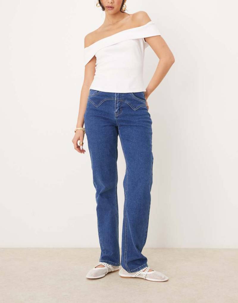 Object - Gerade geschnittene Jeans in Mittelblau mit Nähten im Westernstil von Object