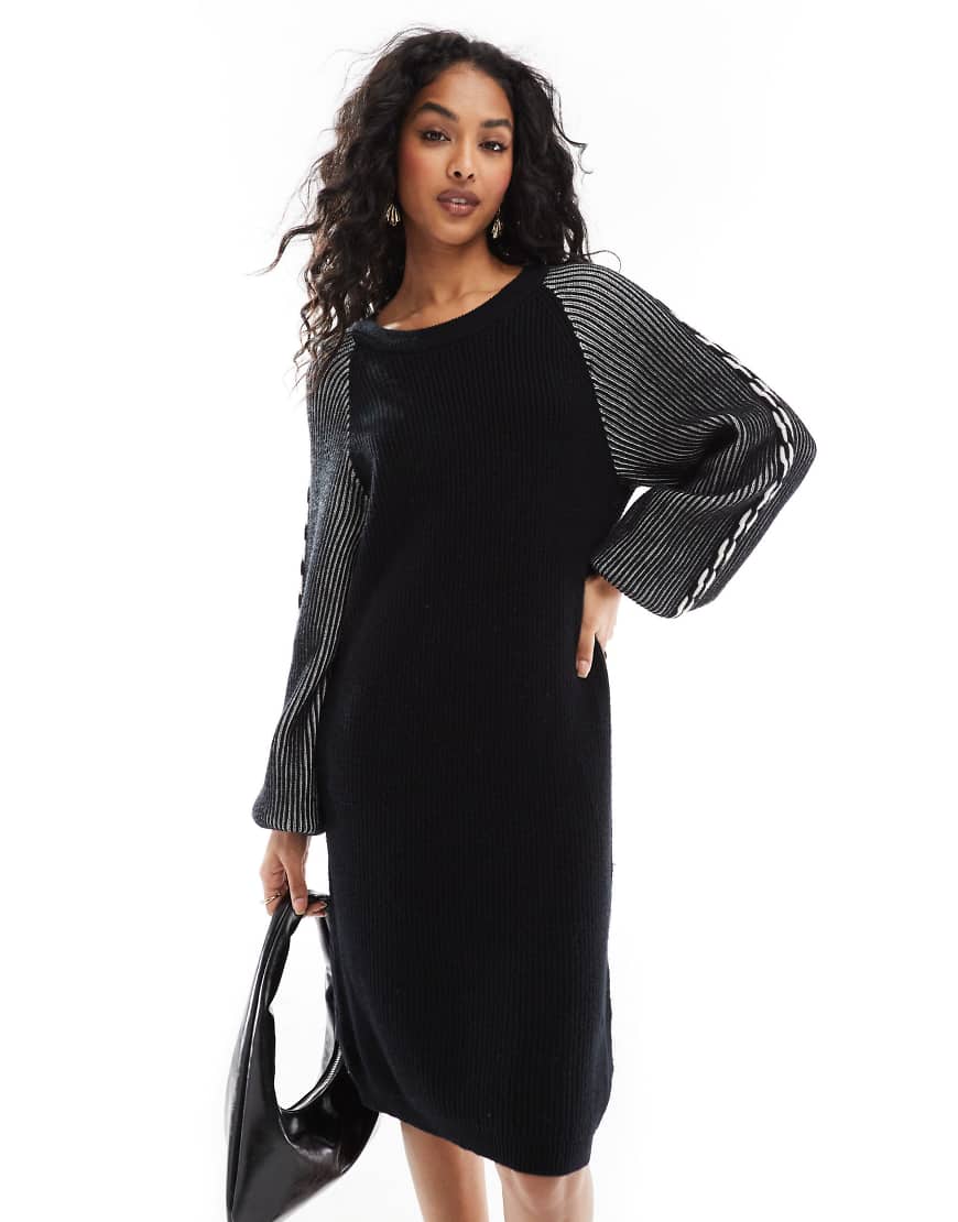Object - Grob geripptes Mini-Strickkleid in Schwarz Object - Grob geripptes Mini-Strickkleid in Schwarz von Object