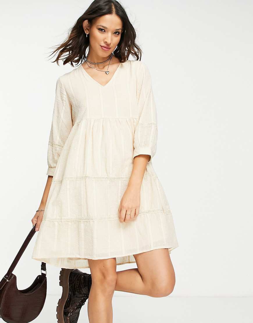 Object - Hängerkleid in Creme mit Spitzenbesatz-Weiß von Object