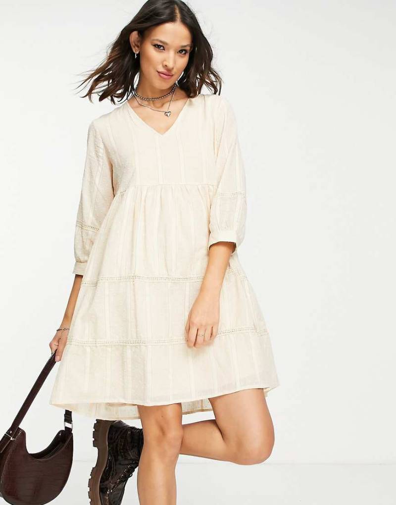 Object - Hängerkleid in Creme mit Spitzenbesatz-Weiß von Object