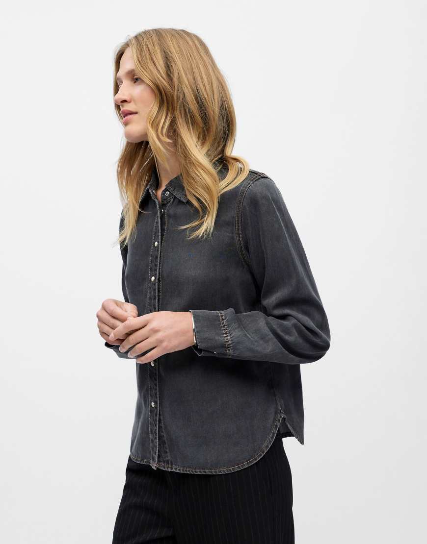 Object - Hemdbluse aus Denim in Mittelgrau von Object