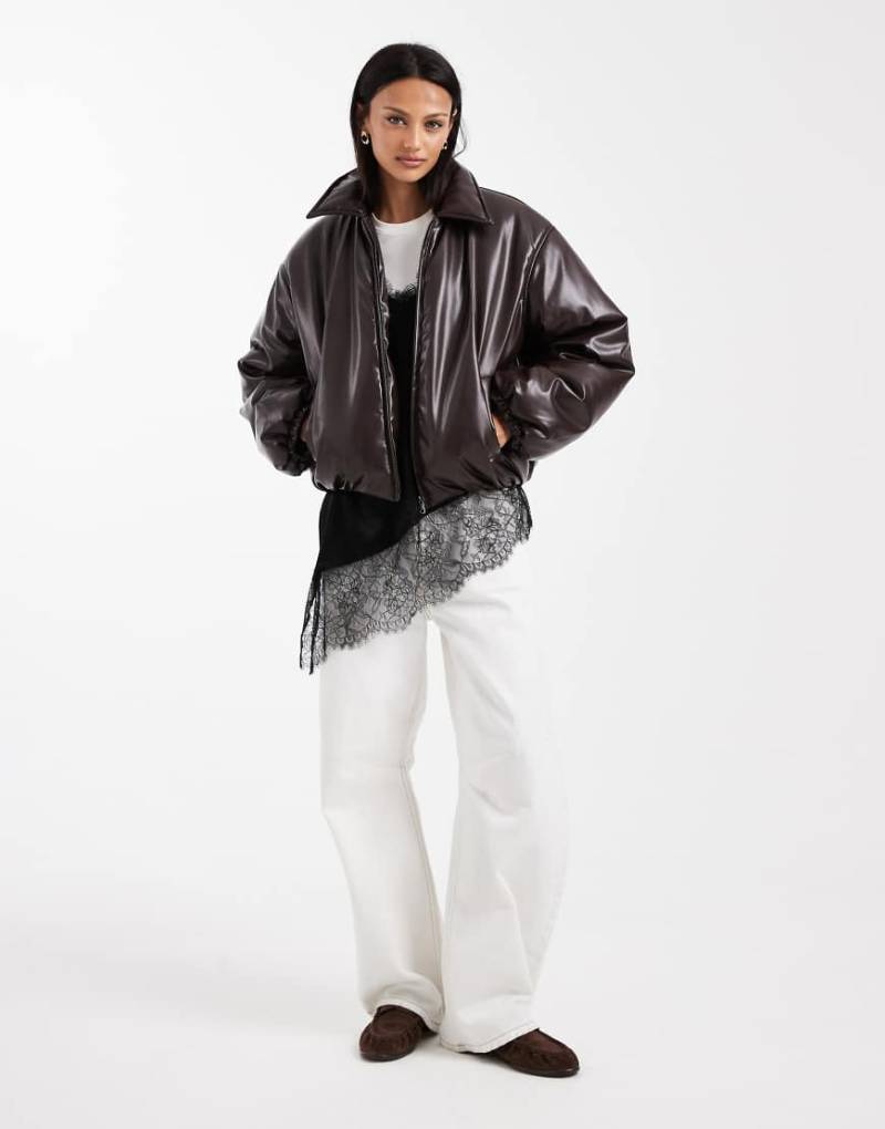 Object - Hochwertige, wattierte Kunstlederjacke in Schokobraun-Brown von Object