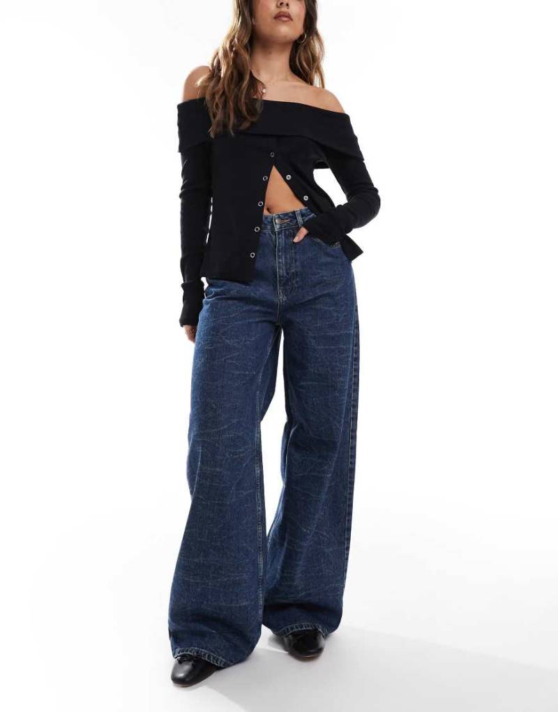 Object - Jeans aus dunklem Denim mit Marmor-Waschung und besonders weitem Bein-Blau von Object
