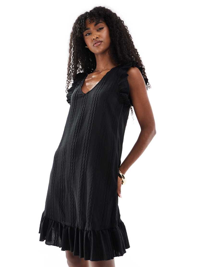 Object - Jersey-Minikleid in Schwarz mit Rüschen Object - Jersey-Minikleid in Schwarz mit Rüschen von Object