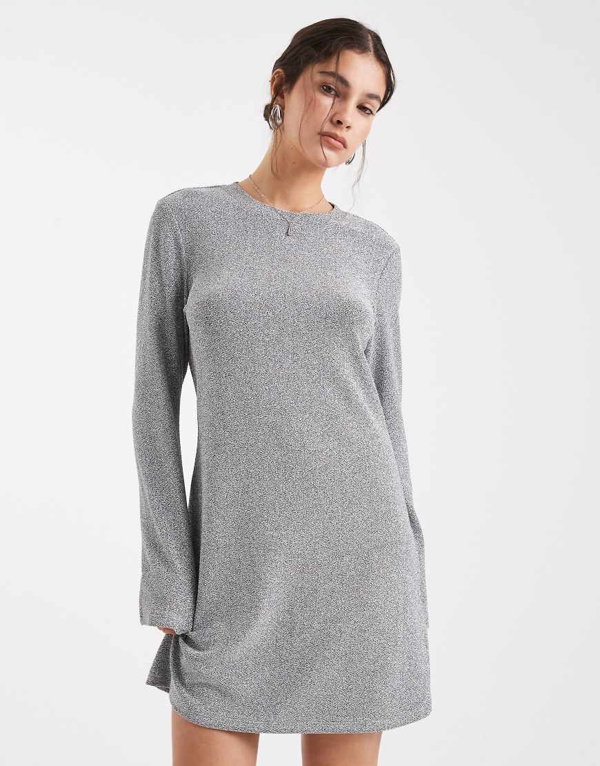 Object - Langärmliges Minikleid in Silber-Glitzer von Object