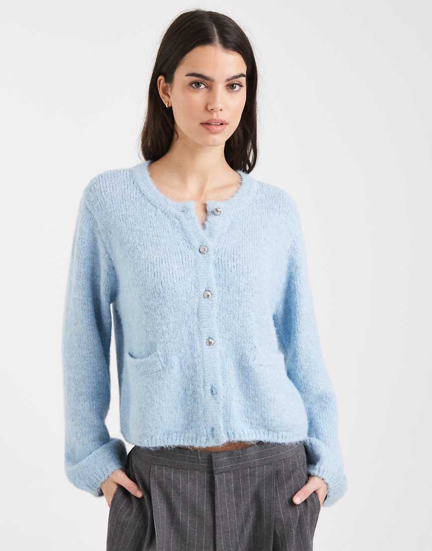 Object - Lockere Strickjacke in Aqua Haze mit Taschendetail-Blau von Object