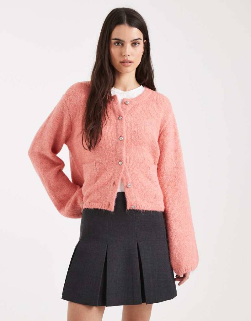 Object - Lockere Strickjacke in Living Coral mit Taschendetail-Orange von Object