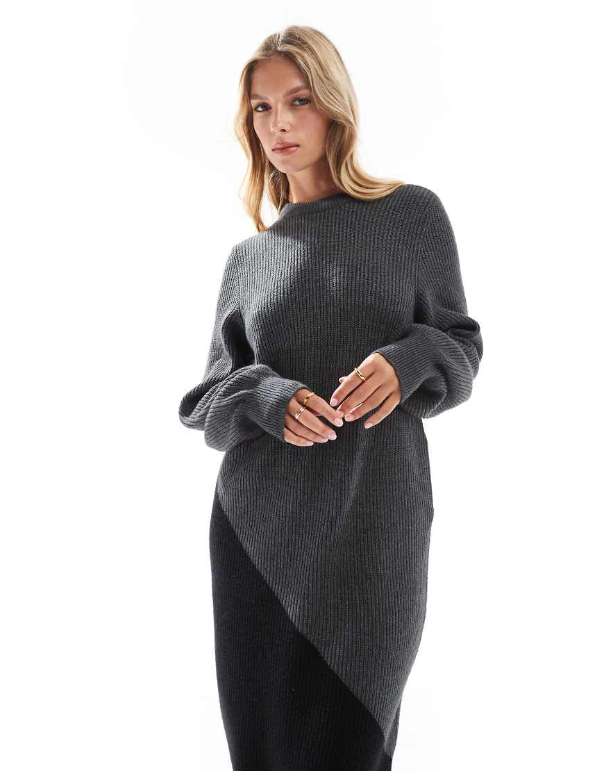 Object - Maxi-Strickkleid in Schwarz und Grau mit Farbblockdesign Object - Maxi-Strickkleid in Schwarz und Grau mit Farbblockdesign von Object