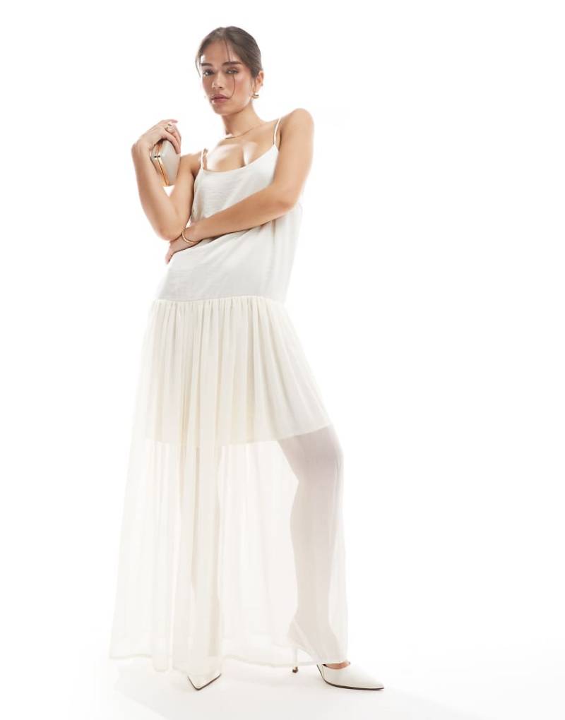 Object - Maxi-Trägerkleid aus Tüll in Wollweiß von Object