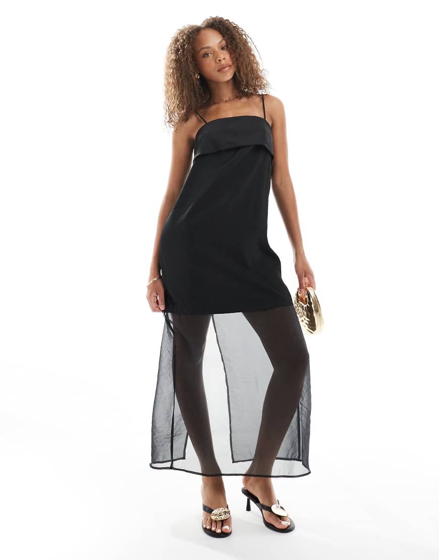 Object - Maxikleid aus Chiffon in Schwarz mit transparentem Saum Object - Maxikleid aus Chiffon in Schwarz mit transparentem Saum von Object