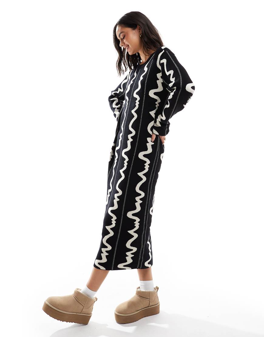 Object - Midi-Strickkleid mit abstraktem Muster-Schwarz Object - Midi-Strickkleid mit abstraktem Muster-Schwarz von Object