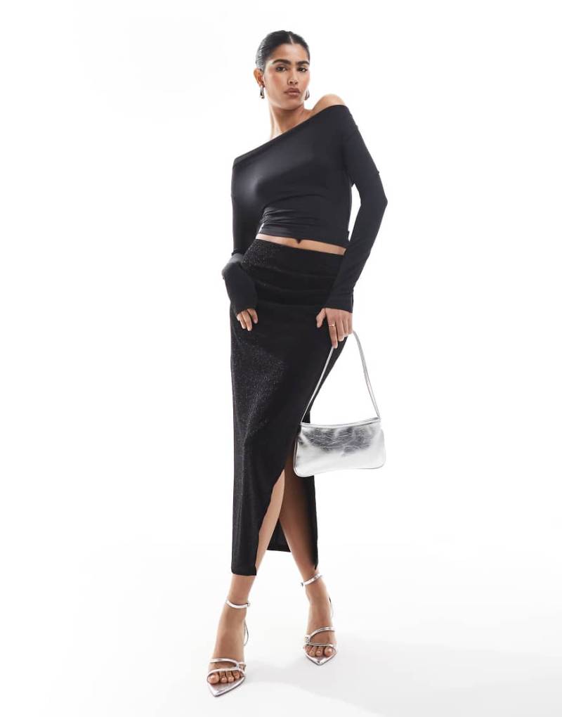 Object - Midirock in glitzerndem Schwarz aus Stretchmaterial von Object