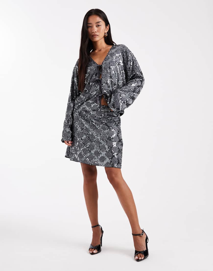 Object - Minirock in Dunkelsilber mit Kontrast-Pailletten, Kombiteil-Brown Object - Minirock in Dunkelsilber mit Kontrast-Pailletten, Kombiteil-Brown von Object