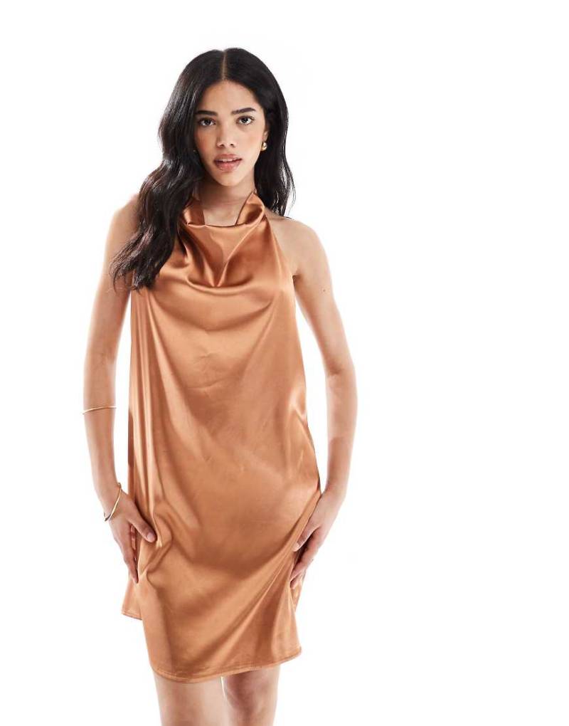 Object - Neckholder-Minikleid in Gewürzbraun von Object