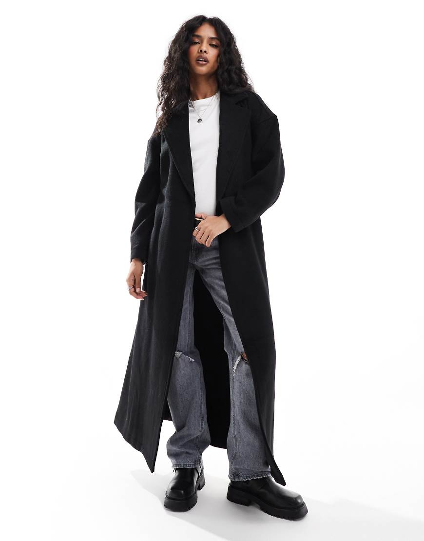 Object - Oversize-Mantel aus Wollmix in Schwarz mit Bindegürtel von Object