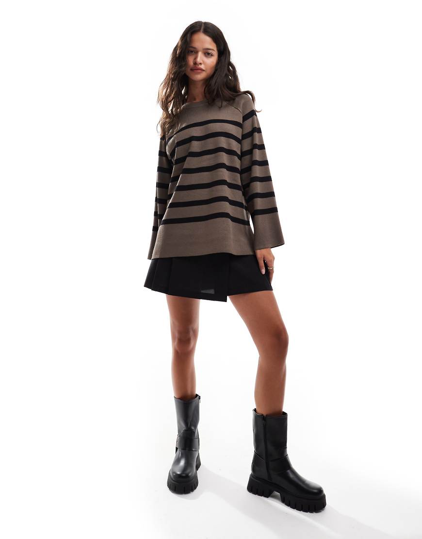Object - Oversize-Strickpullover in Braun und Schwarz gestreift-Bunt Object - Oversize-Strickpullover in Braun und Schwarz gestreift-Bunt von Object