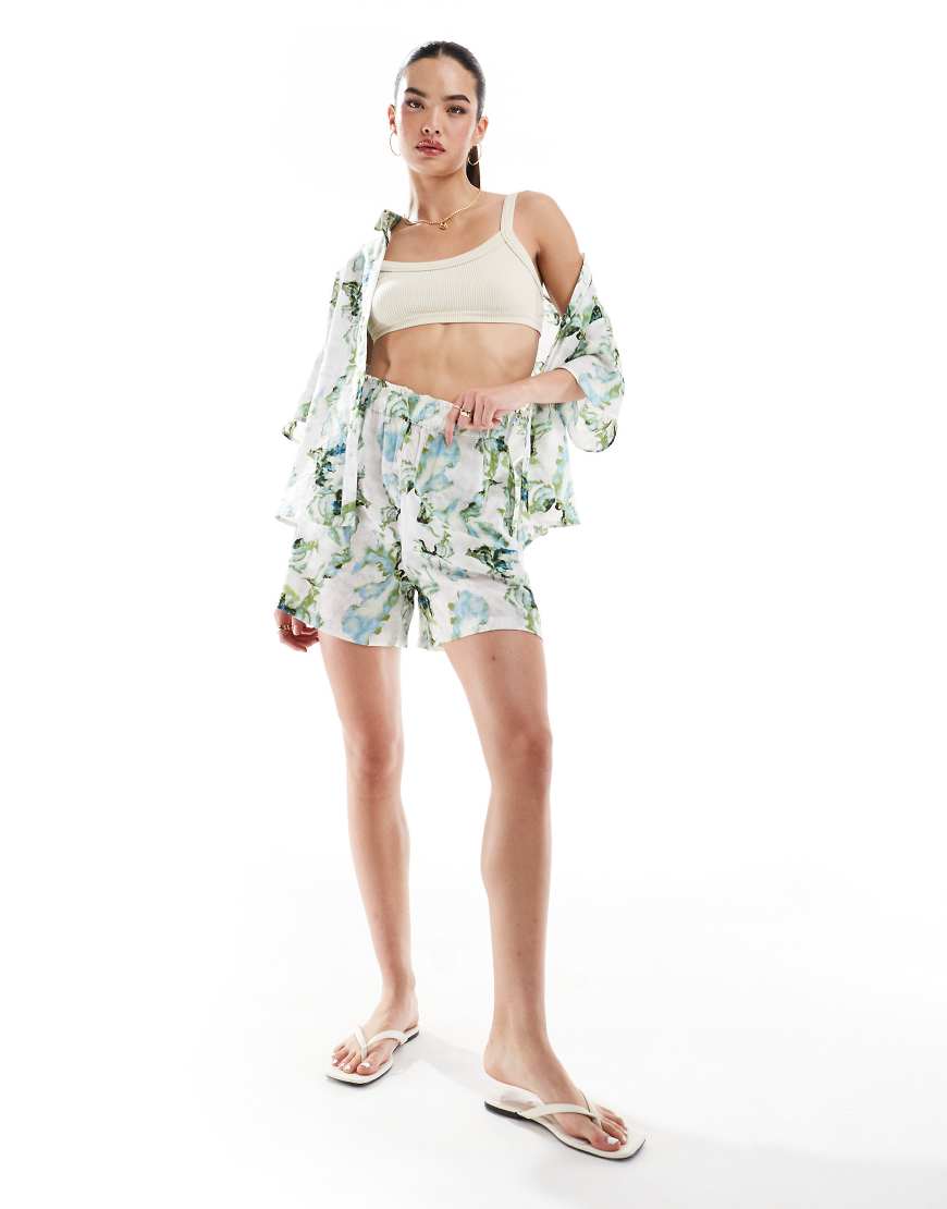 Object - Relaxed Fit Shorts mit Ozean-Marmor-Print, Kombiteil-Bunt von Object