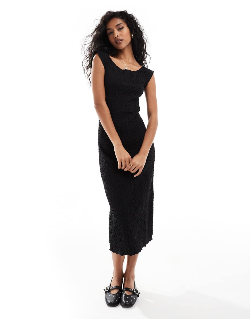 Object - Schulterfreies strukturiertes Midikleid in Schwarz Object - Schulterfreies strukturiertes Midikleid in Schwarz von Object