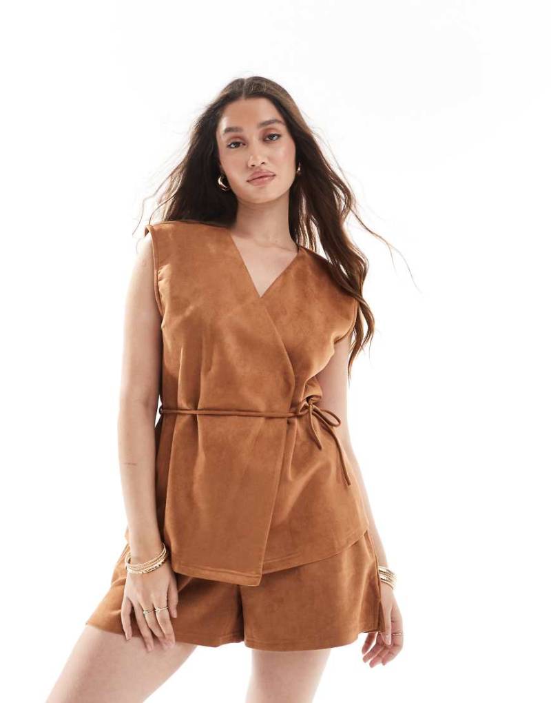 Object - Shorts zum Reinschlüpfen aus Wildlederimitat in Kamelbeige, Kombiteil-Neutral von Object