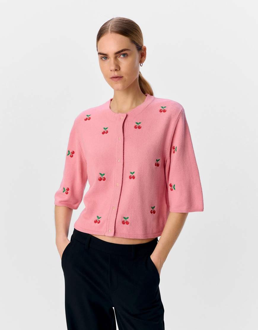 Object - Strickjacke in Cherry Elegance-Rosa von Object