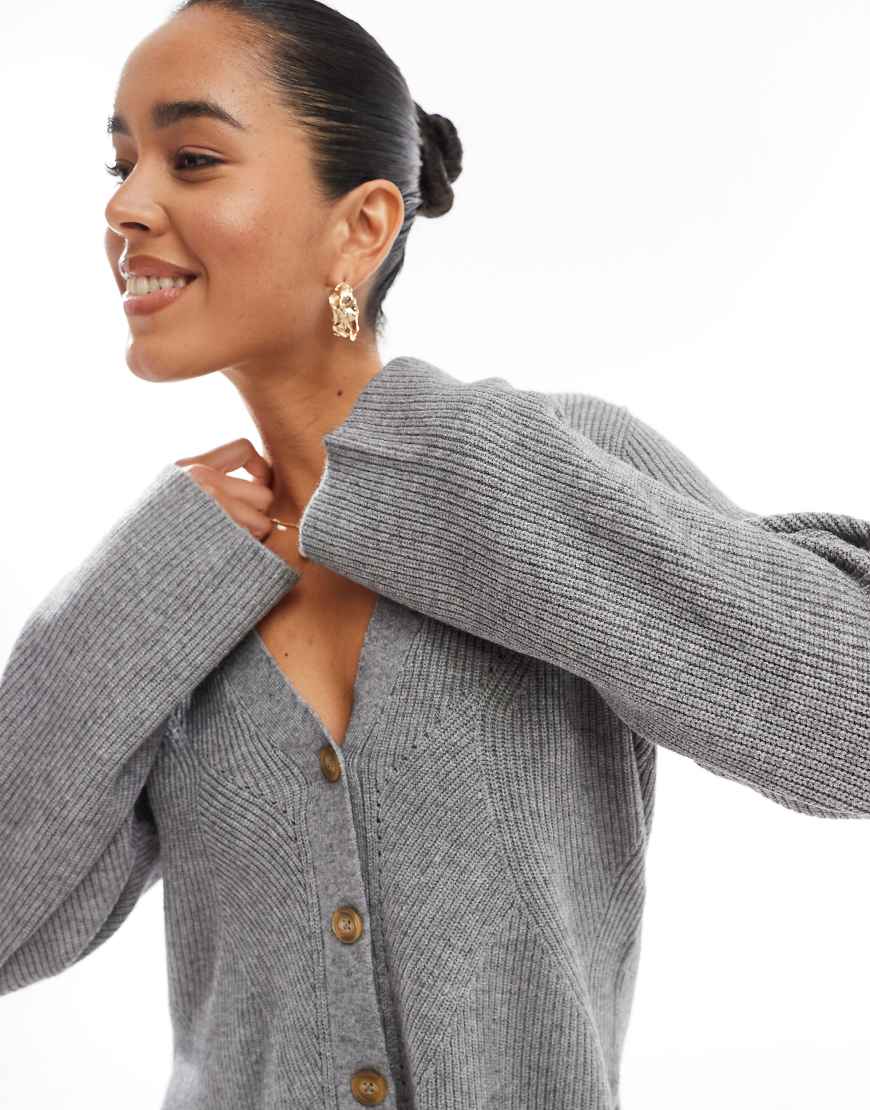 Object - Strickjacke in Grau mit Knopfleiste von Object