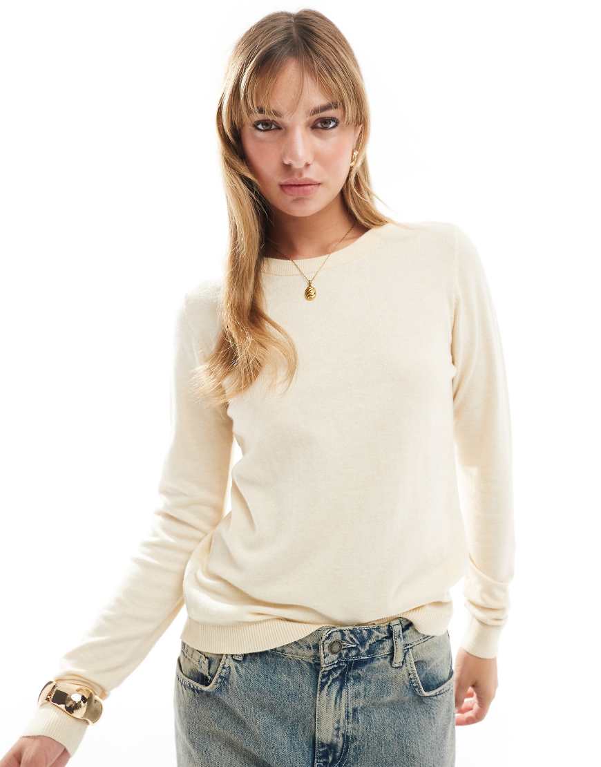 Object - Strickpullover in Cremeweiß mit Rundhalsausschnitt von Object