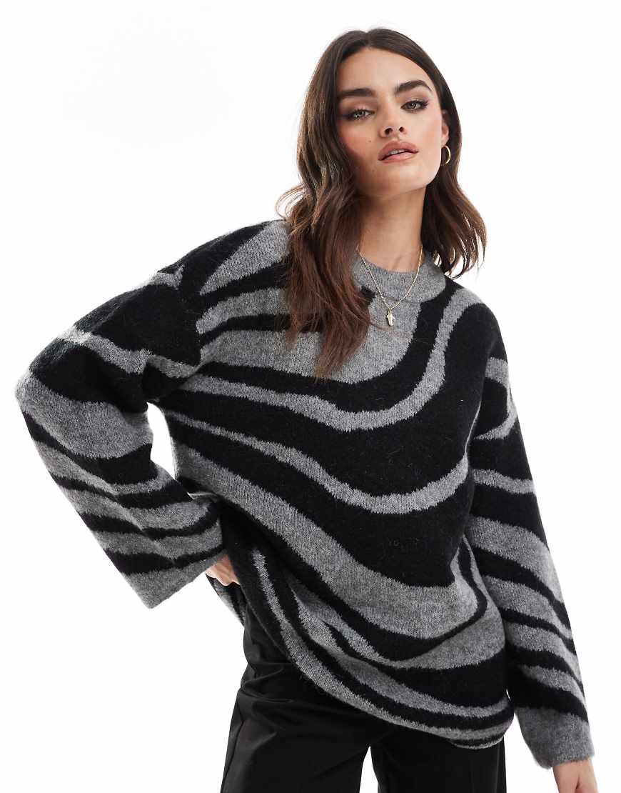 Object - Strickpullover mit abstraktem Muster-Grau Object - Strickpullover mit abstraktem Muster-Grau von Object