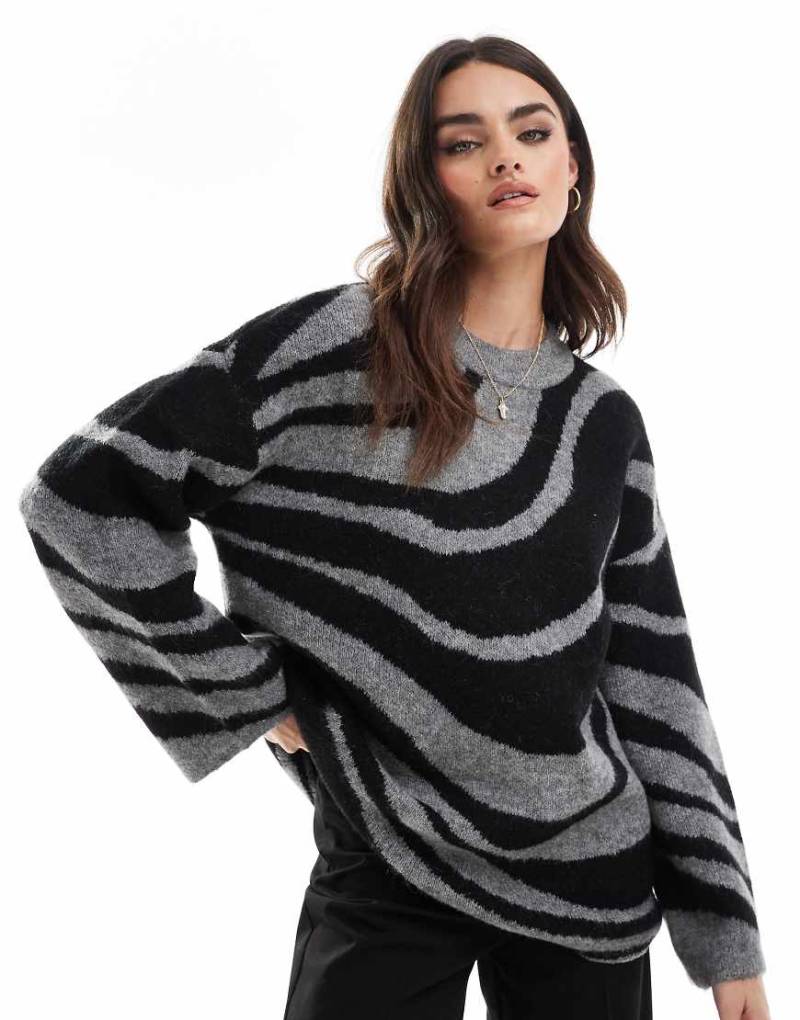 Object - Strickpullover mit abstraktem Muster-Grau von Object