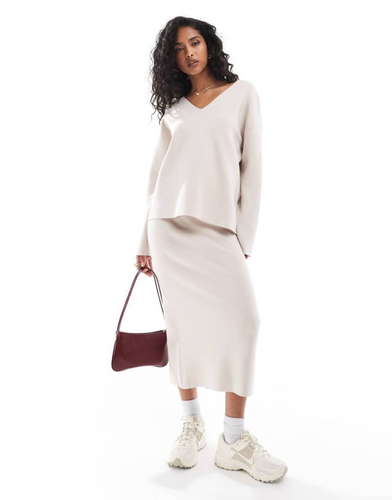 Object - Strukturierter Pullover in Silbergrau mit V-Ausschnitt, Kombiteil von Object