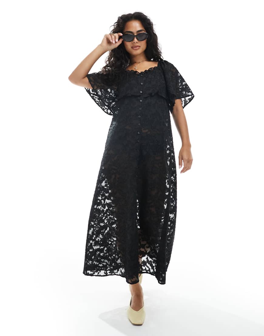Object - Transparentes Boho-Kleid in Schwarz mit Ausbrenner-Blumenmuster von Object