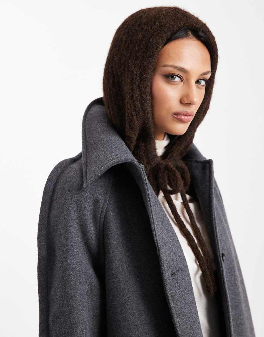 Object - Vorne gebundene, gestrickte Balaklava in Schokobraun mit Rippenmuster-Brown von Object