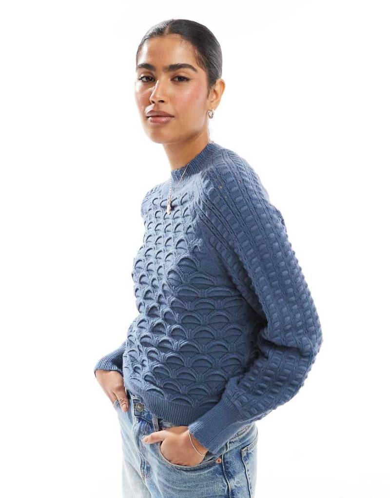 Objekt - Hochwertiger Strickpullover in Blau mit Wabenstruktur von Object