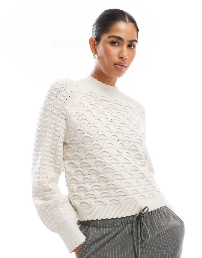 Objekt - Hochwertiger Strickpullover in Cremeweiß mit Wabenstruktur von Object