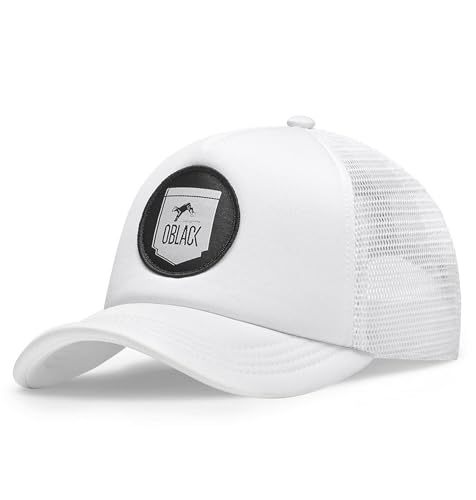 Oblack Trucker Cap Kinder Weiß Cap Jung Classic Kids Total White Basecap Herren Kappe Herren mit Schwarz Mütze für Jungen Snapback Caps Männer Hut - Baseball Cap von Oblack