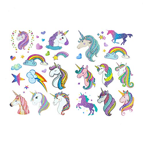 Oblique-Unique® Einhorn & Regenbogen Sticker Tattoos mit Glitzereffekt - wunderschöne, farbenfrohe Einhörner & Regenbogen als temporäre Tattoos von Oblique Unique