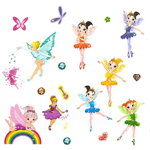 Oblique-Unique® Elfen Engelchen Ballerina Fee Sticker Tattoos mit Glitzereffekt - bezaubernde farbenfrohe Figuren als temporäre Tattoos von Oblique Unique