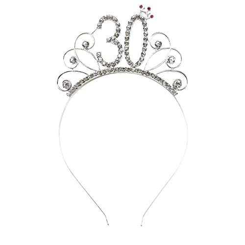 Oblique Unique® Haarreifen Zahl 30 mit Diamanten und Krone Haarreif für 30. Geburtstag Jubiläum Damen Frauen in Silber aus Metall von Oblique Unique