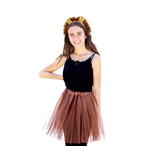 Oblique Unique® Löwe Kostüm Accessoire Set für Damen - Flauschiger Löwen Haarreifen + Tutu/Tütü in Braun für Fasching Karneval Motto Party von Oblique Unique