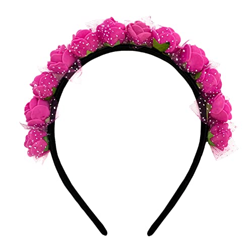 Oblique Unique® Rosen Haarreifen Blumen Haarreif Prinzessin Braut JGA Hochzeit Tanzmarie Fasching Karneval Mädchen Damen Kopfschmuck (Pink) von Oblique Unique