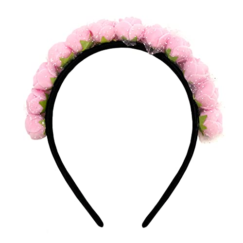 Oblique Unique® Rosen Haarreifen Blumen Haarreif Prinzessin Braut JGA Hochzeit Tanzmarie Fasching Karneval Mädchen Damen Kopfschmuck (Rosa) von Oblique Unique