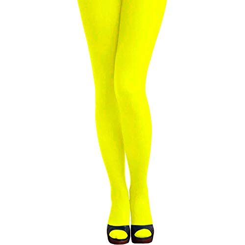 Oblique Unique® Sexy Neon Strumpfhose für Damen Frauen Mädchen 80s 80er 90s 90er Jahre Motto Party Fasching Karneval Kostüm Accessoire (Neongelb) von Oblique Unique