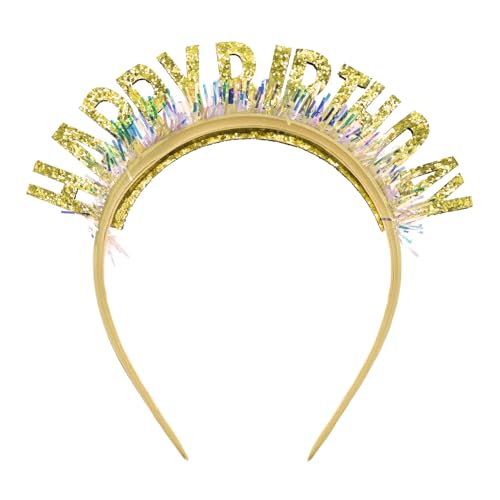 Oblique Unique Haarreifen Happy Birthday irisierend Haarreif Accessoire für Geburtstag Kindergeburtstag Jubiläum Fasching Karneval (Gold, Einheitsgröße) von Oblique Unique
